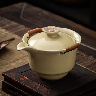黄汝窑盖碗壶家用陶瓷单壶手工开片可养泡茶壶功夫茶具泡茶器汝瓷