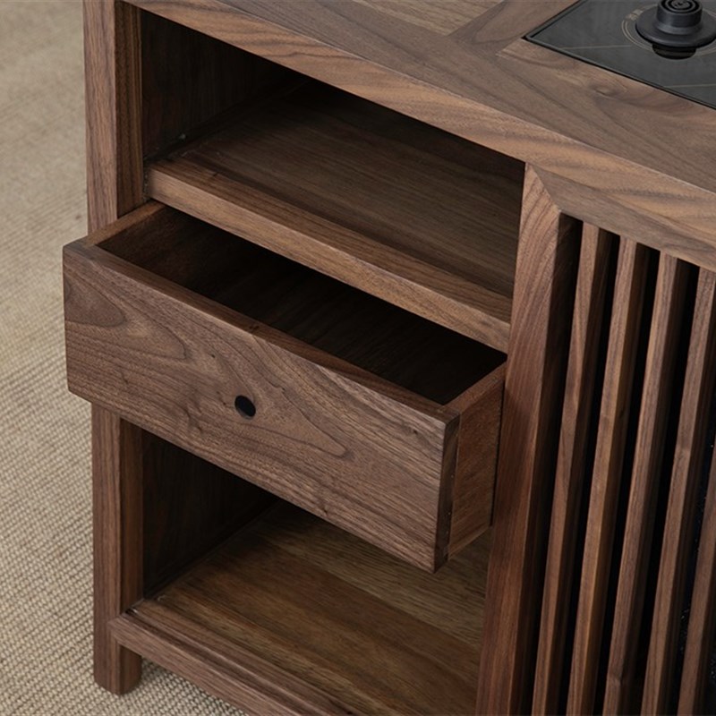 新中式茶水柜老榆木餐边柜黑胡桃木茶水J台下置水桶茶边柜烧水柜