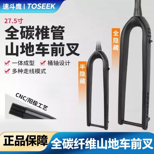 TOSEEK山地车桶轴前叉BOOST碳纤维硬叉碟刹15*100/110全隐内走线