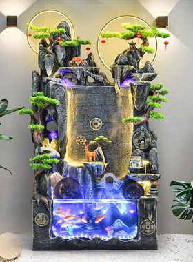 大型落地假山鱼缸流水喷泉摆件客厅生财风水轮高山循环水景加湿器