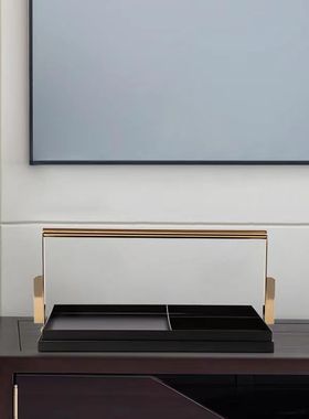 新中式轻奢金属提篮托盘分隔盒摆件样板房客厅茶几会所家居装饰品