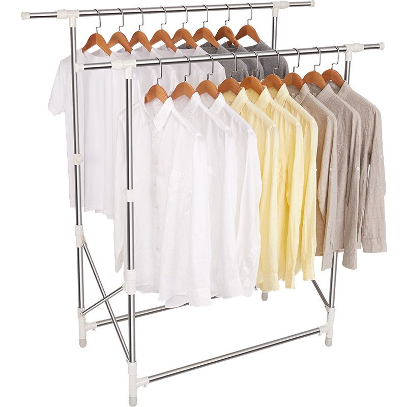 亿加亿晾衣架落地不锈钢双杆式加厚阳台伸缩折叠衣杆室内晒衣被架