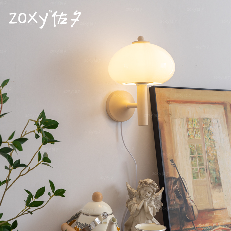 zoxy佐夕 中古蘑菇小壁灯 复古侘寂风儿童房灯日式实木床头墙壁灯