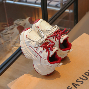 回力童鞋女童鞋子春季2026新款红色网面透气女孩老爹鞋儿童运动鞋