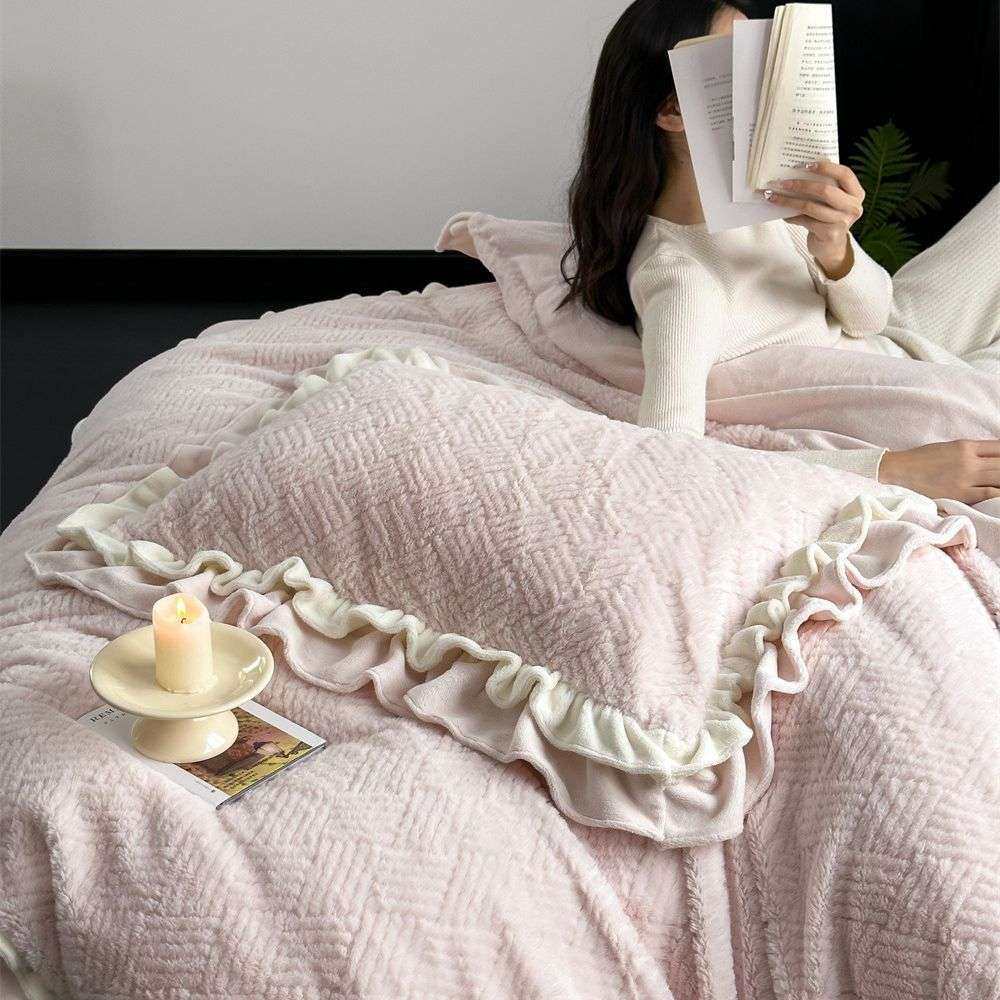 少女心秋冬400克加密加厚提花兔绒双层荷叶边打涧保暖绒四件套,3C数码配件,其它配件,淘宝优惠券,粉丝福利购,淘宝优惠卷