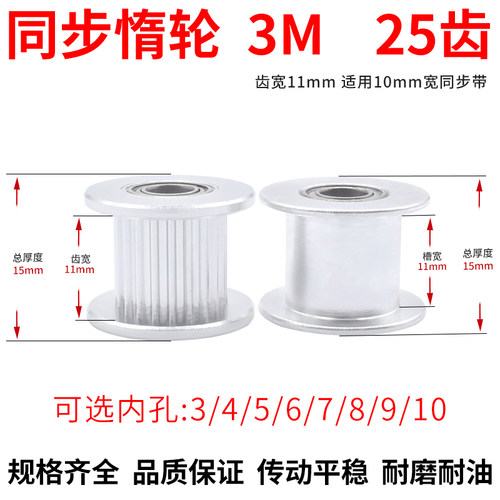同步轮3M25齿轴承位同步齿轮光轮齿宽11内孔3/4/5/68同步带轮惰轮