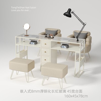 童铁山45宽美甲桌玻璃大台面吸尘器修甲台黑色美甲店专用桌椅套装
