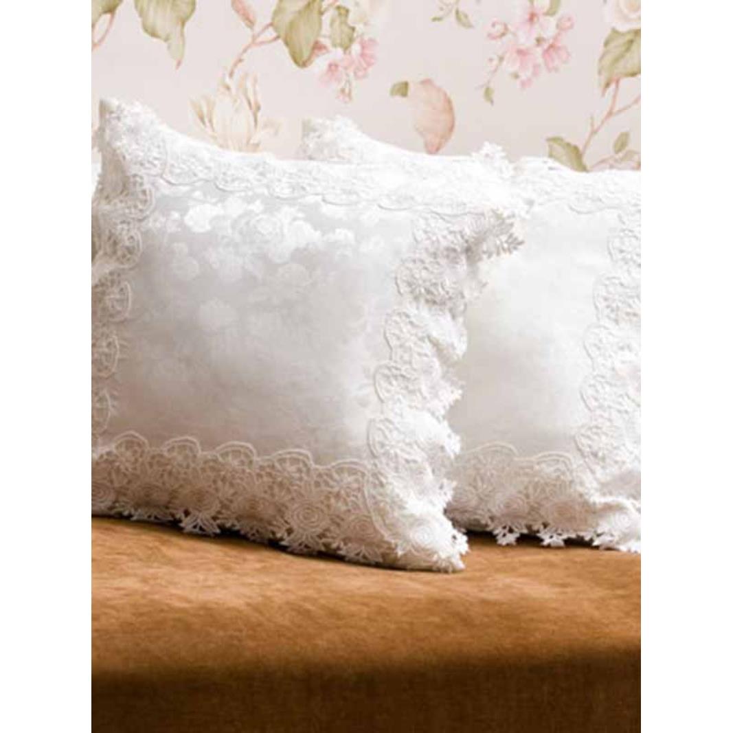 白色玫瑰蕾丝花边提花贡缎布方形欧式现代沙发抱枕靠垫靠枕可拆洗