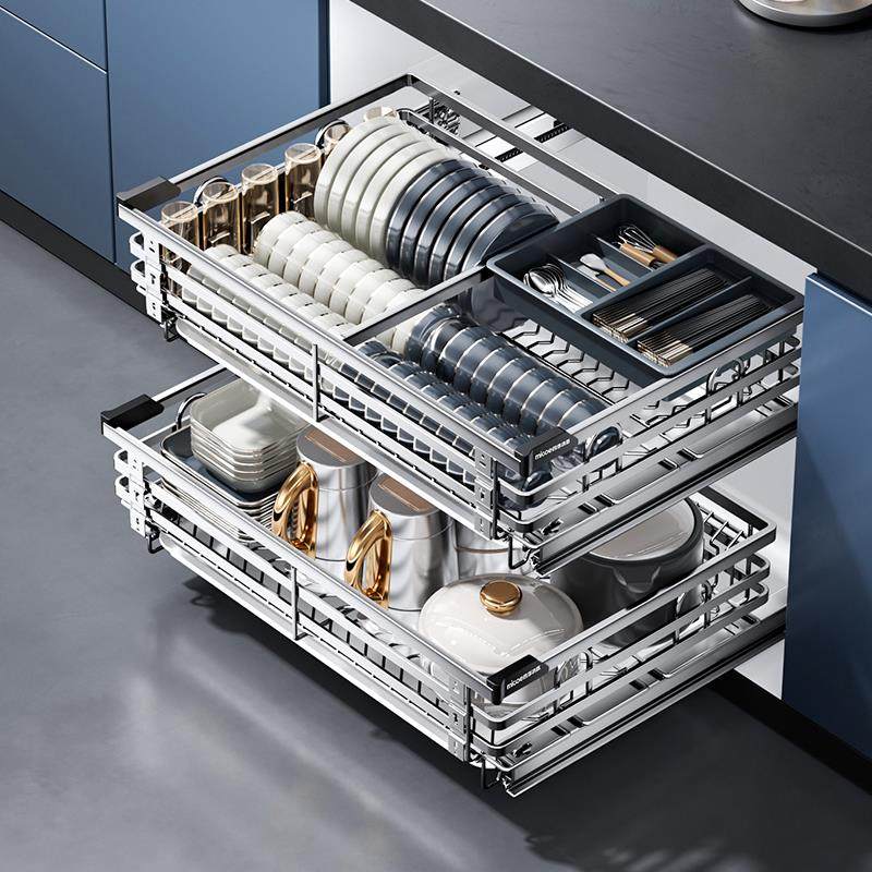 四季沐歌拉篮厨房整体橱柜304不锈钢调味碗碟双层收纳碗架抽屉式,家装主材,拉篮,淘宝优惠券,粉丝福利购,淘宝优惠卷