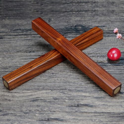 酸枝木镶铜镇尺镇纸 实木铜文镇 简约创意书法压纸双支装镇尺