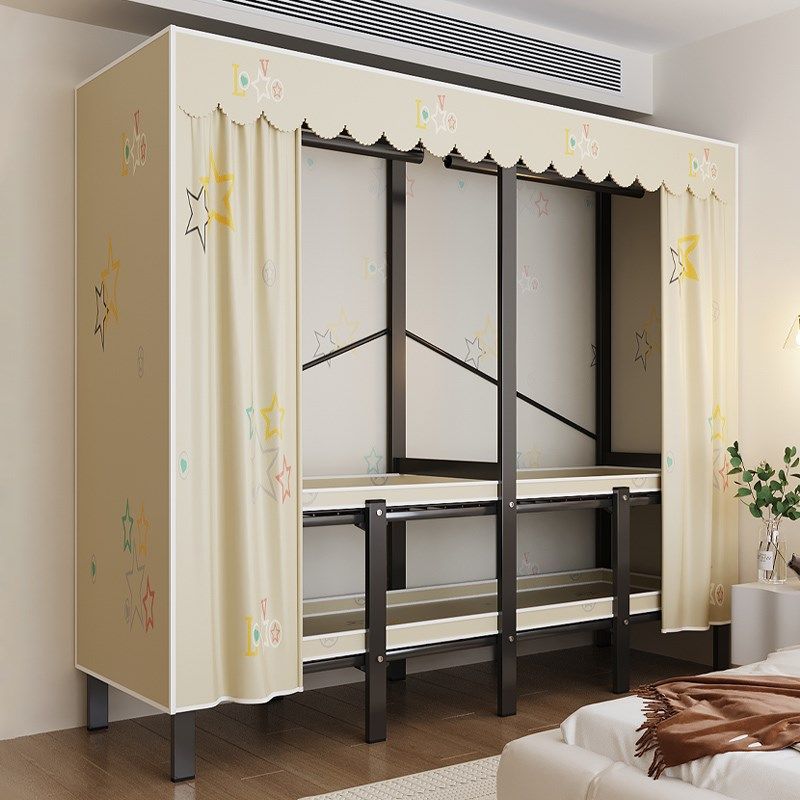 衣柜卧室家用简易衣柜出租房布衣柜加粗加厚全钢架免安装金属衣柜