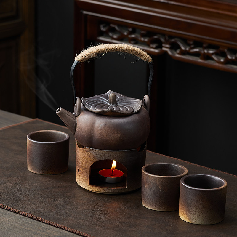围炉煮茶室内家用套装烤火炉茶壶提梁壶单茶杯烤茶一套陶瓷小围炉