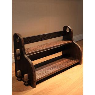 宅原品实木置物架桌面收纳覆古落地书架双层多层花架书房组合收纳