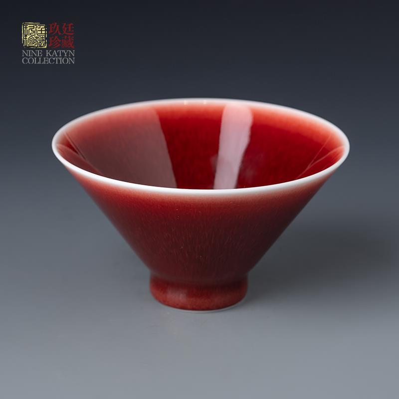 景德镇陶瓷郎红釉主人杯单杯女个人专用斗笠杯盏高档功夫茶具茶杯