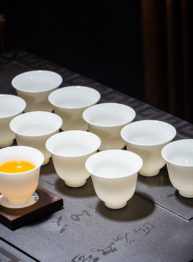 羊脂玉白瓷功夫小茶杯纯白色陶瓷泡茶杯6只10只装功夫茶盏品茗杯