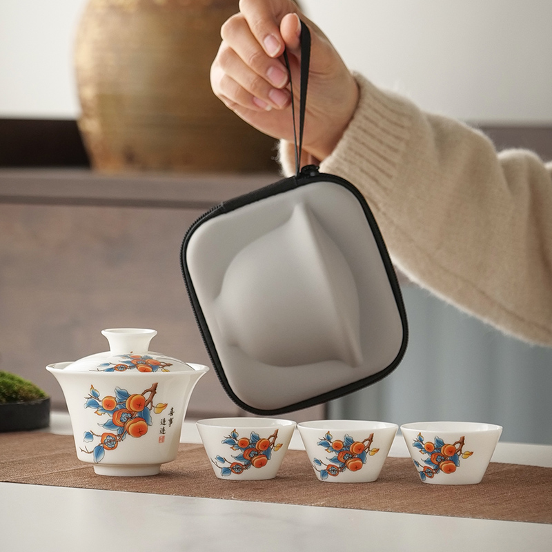 白瓷快客杯一壶二杯三杯便携式包旅行茶具套装家用功夫泡茶壶茶杯