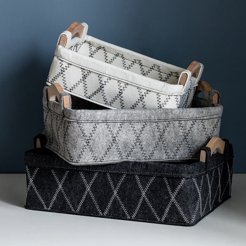 桌面收纳筐零食客厅杂物玩具茶几毛毡布艺收纳篮筐家用长方形储物