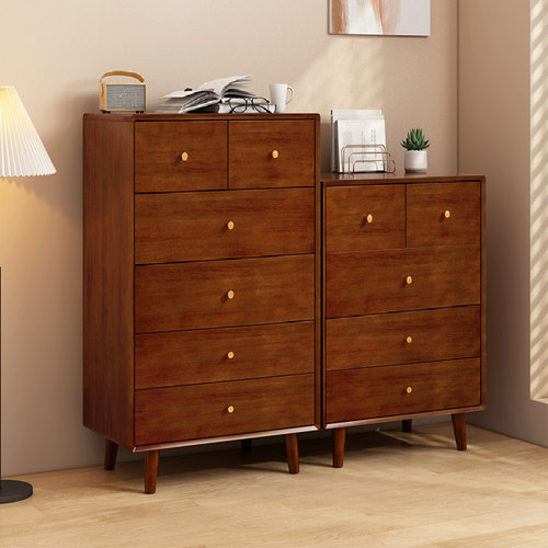 全实木斗柜五斗六斗柜子欧式家用客厅靠墙储物柜胡桃色卧室收纳柜