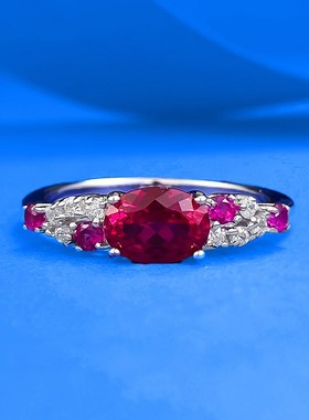 珠宝直播新款S925银仿真鸽C血红5*7mm椭圆芬达橙法式浪漫