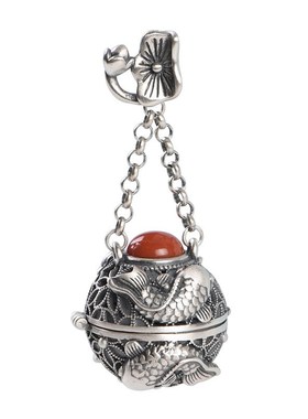 可打开锦鲤荷叶香囊吊坠女中w国风复古做旧嘎乌盒项坠文艺礼品饰