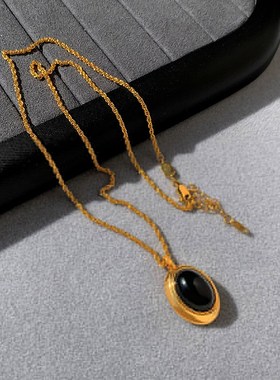 法式复古黑玛瑙天然m白宝石项链女轻奢小众高级感欧美叠戴锁骨颈