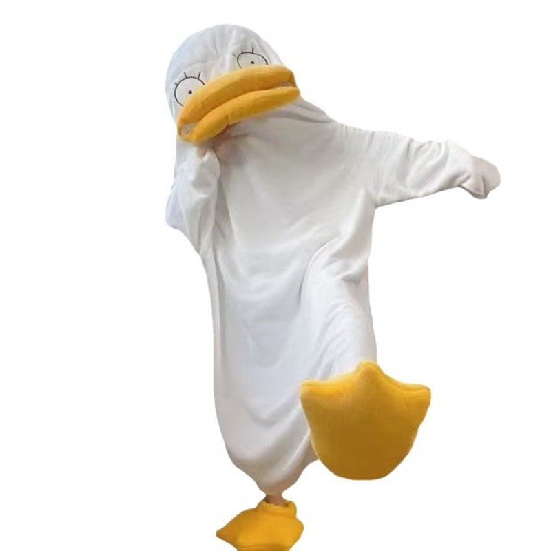 伊丽莎白睡衣秋冬季鸭子连v体搞怪男女可爱卡通珊瑚绒情侣睡袍睡