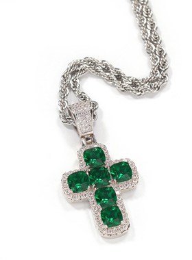 时尚铜j镶彩色锆石十字实心吊坠街头潮人首饰品跨境货源