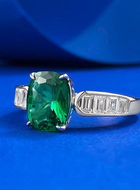 珠宝 2024新款S925银x7*9肥方纳米绿戒指女日常轻奢百搭款指环