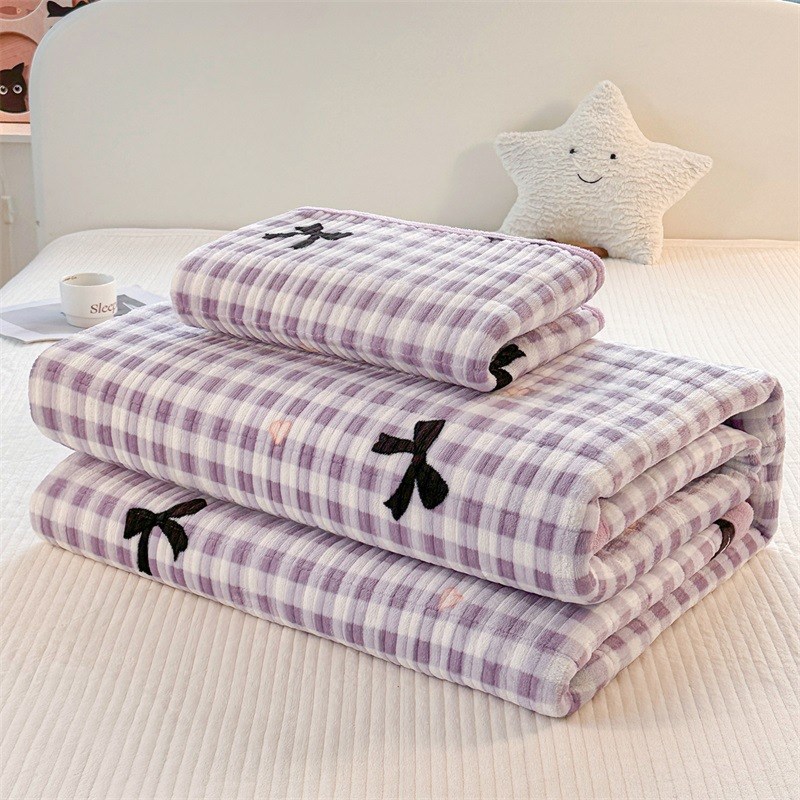 秋冬加厚牛奶珊瑚绒床盖单件v加绒夹棉床单三件套榻榻米单人绒炕