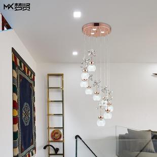 復(fù)式 餐桌燈旋轉(zhuǎn)樓梯燈長吊燈 樓梯吊燈現(xiàn)代簡約水晶餐廳燈創(chuàng)意個(gè)性