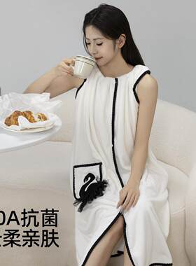 天鹅浴裙女可穿式浴巾家用吸水速干不掉毛2026新款珊瑚绒洗澡裹巾