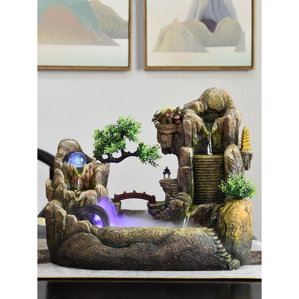 假山流水喷泉客厅摆件风车水轮办公室内转球桌面高山造景装饰水景