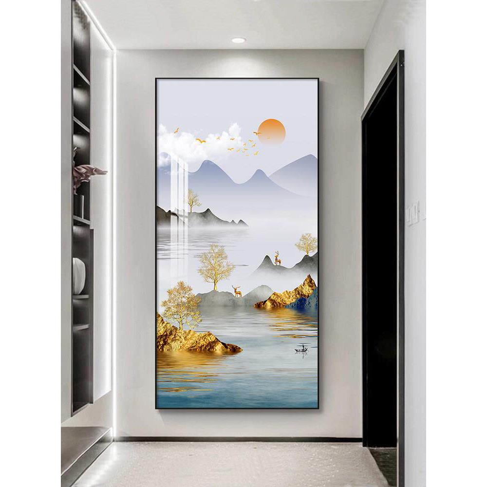 新中式玄关装饰画走廊过道进门高端山水画竖版挂画玄幻装饰画壁画