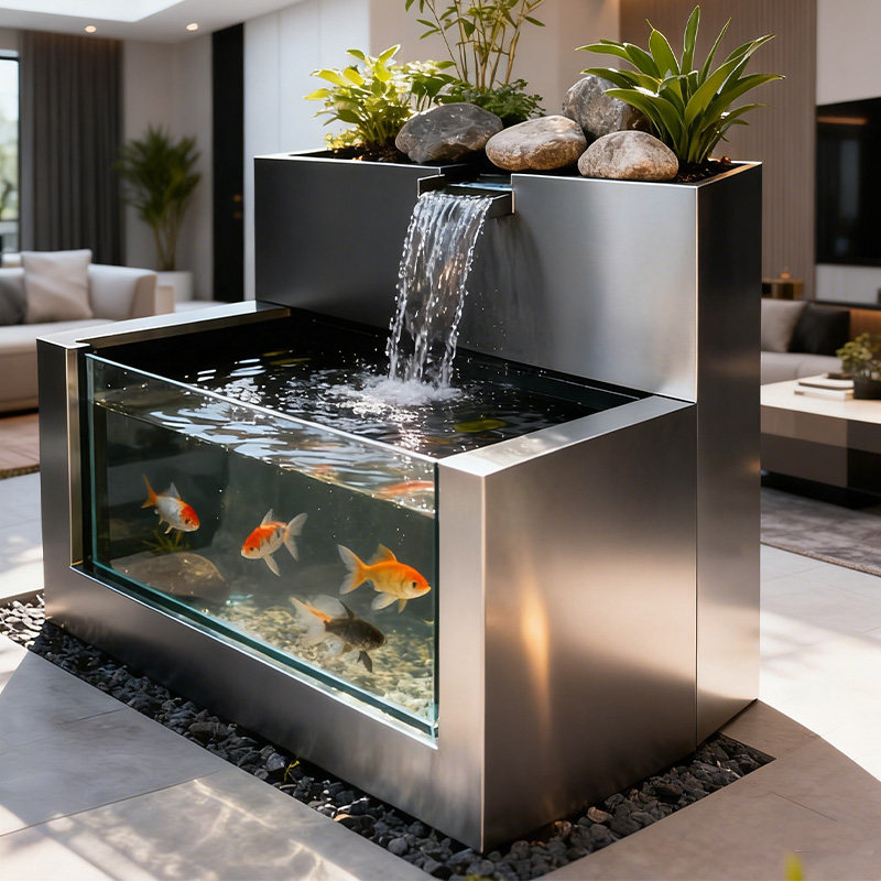 不锈钢鱼缸成品定制流水摆件室内外庭院阳台客厅造景装饰循环水景,家居饰品,流水摆件,淘宝优惠券,粉丝福利购,淘宝优惠卷