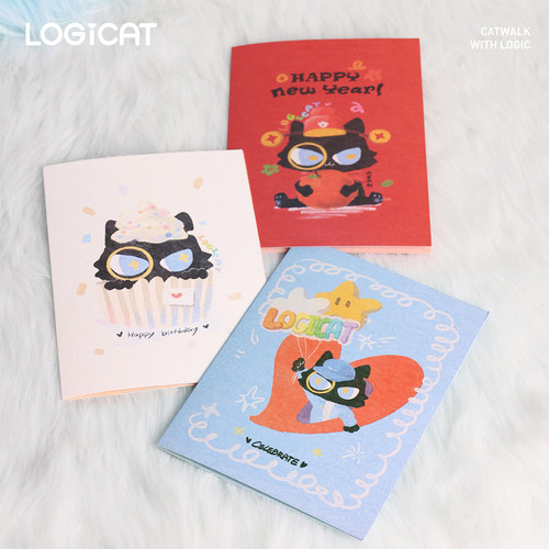 LOGICAT贺卡可爱猫咪卡通送学生闺蜜生日礼物留言节日祝福卡片