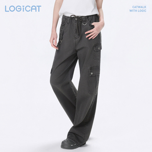 LOGICAT工装裤美式复古宽松显瘦男女情侣装黑色百搭多口袋休闲裤