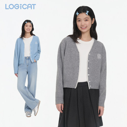 LOGICAT开衫毛衣2026秋季新款V领显瘦含羊毛学院风慵懒针织外套