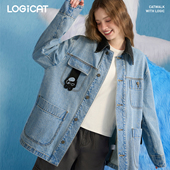 蒲熠星同款 LOGICAT牛仔上衣刺绣猫咪百搭显瘦休闲夹克牛仔外套