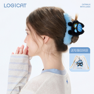 LOGICAT毛绒发夹立体猫咪抓夹可爱盘发夹子碎发后脑勺发抓鲨鱼夹