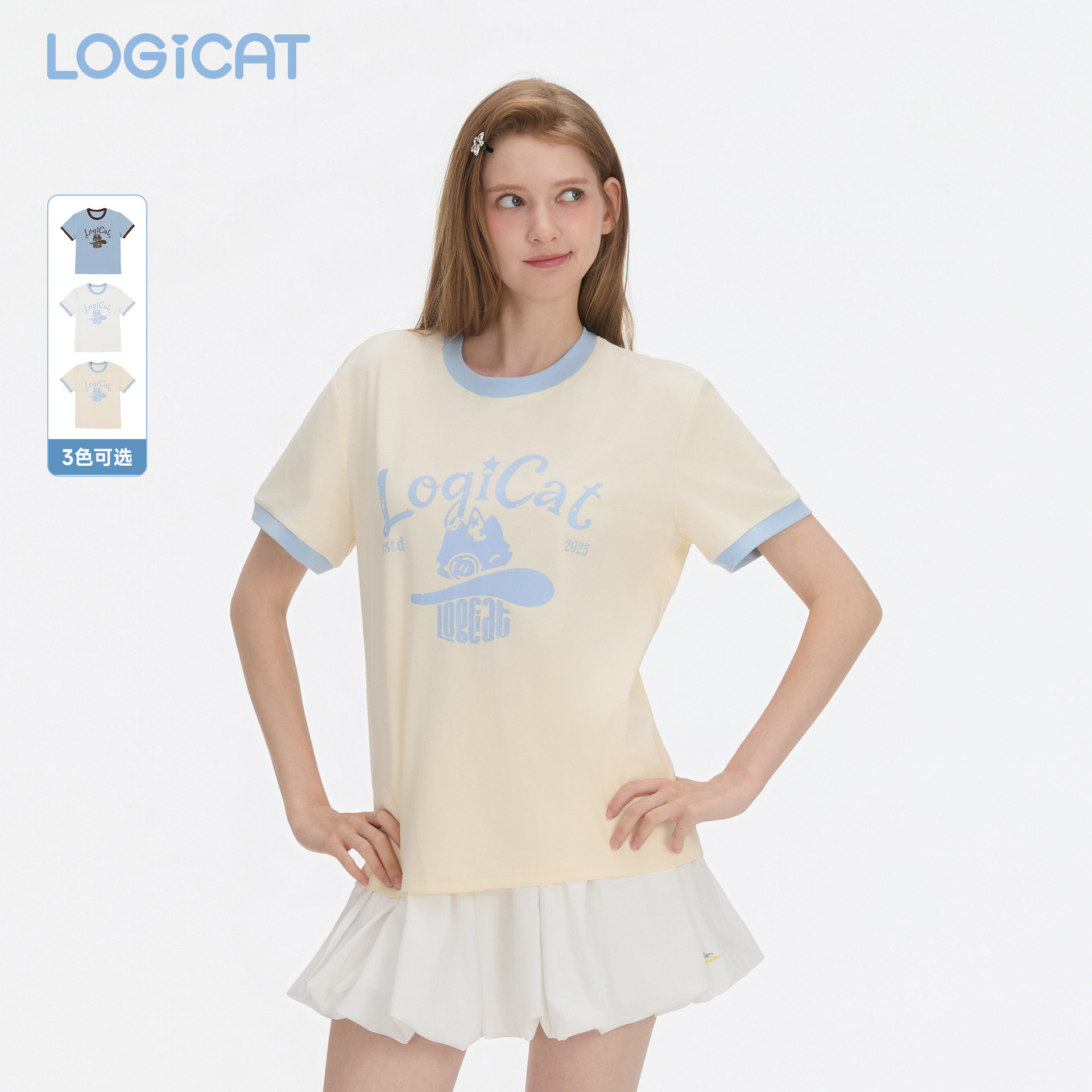 LOGICAT魔术帽T恤2026新款宽松舒适百搭奶呼呼内搭撞色短袖上衣图片