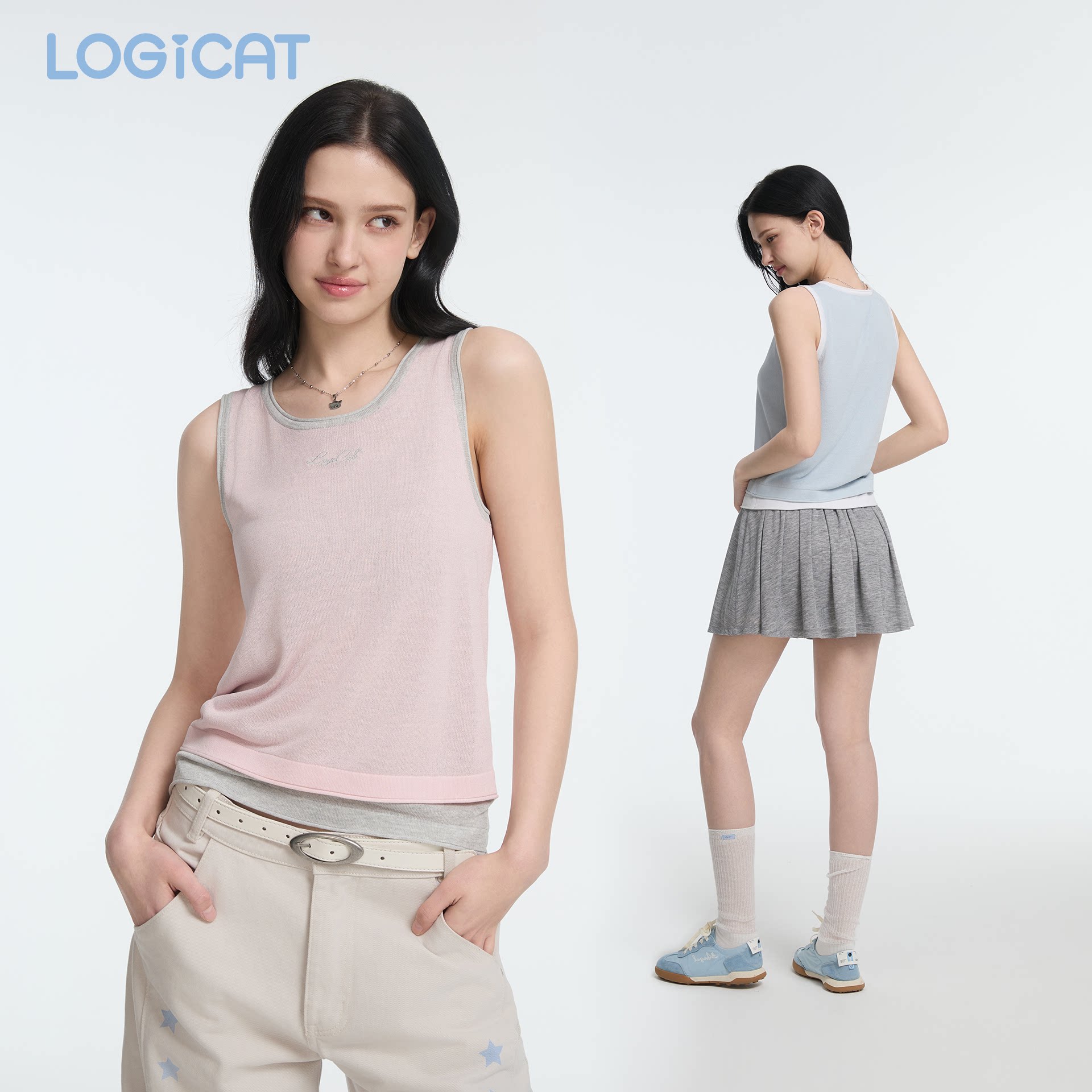 LOGICAT宽背心蓝粉2026夏季新款百搭打底内搭无袖上衣宽肩吊带图片