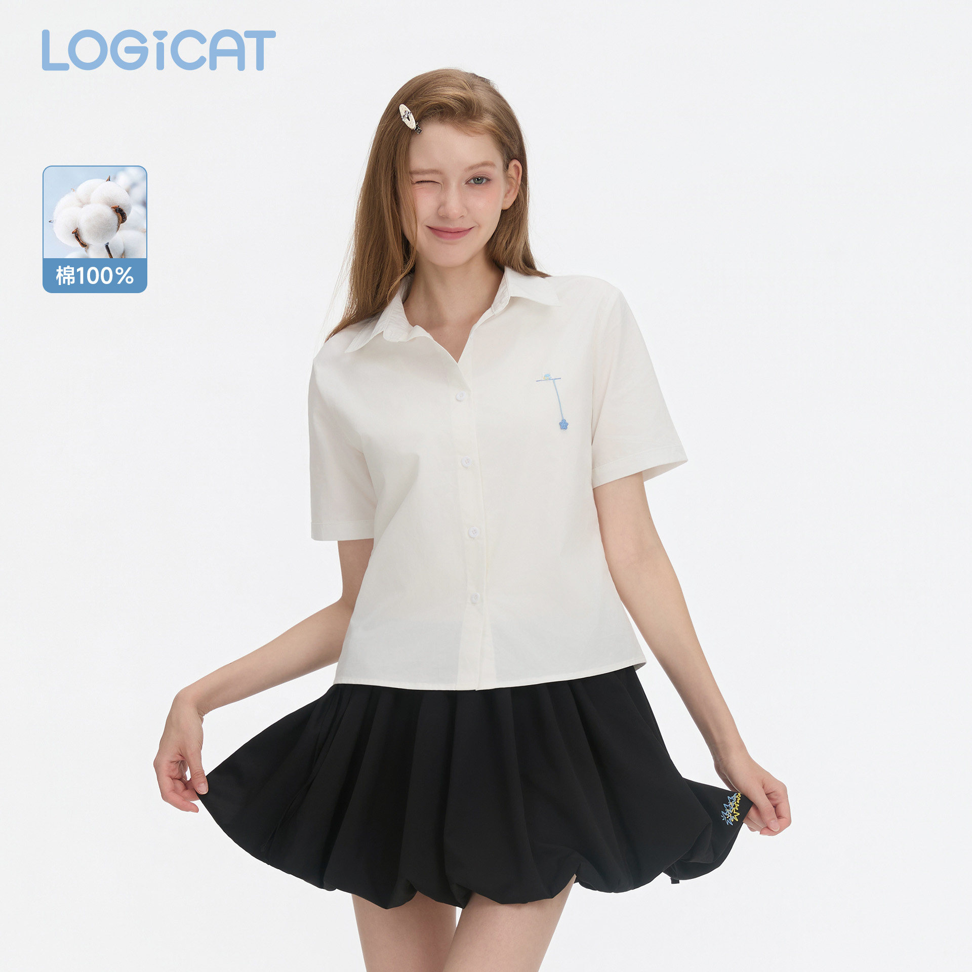 LOGICAT短袖衬衫2026新款收腰简约百搭正装内搭挺括短款休闲衬衫图片