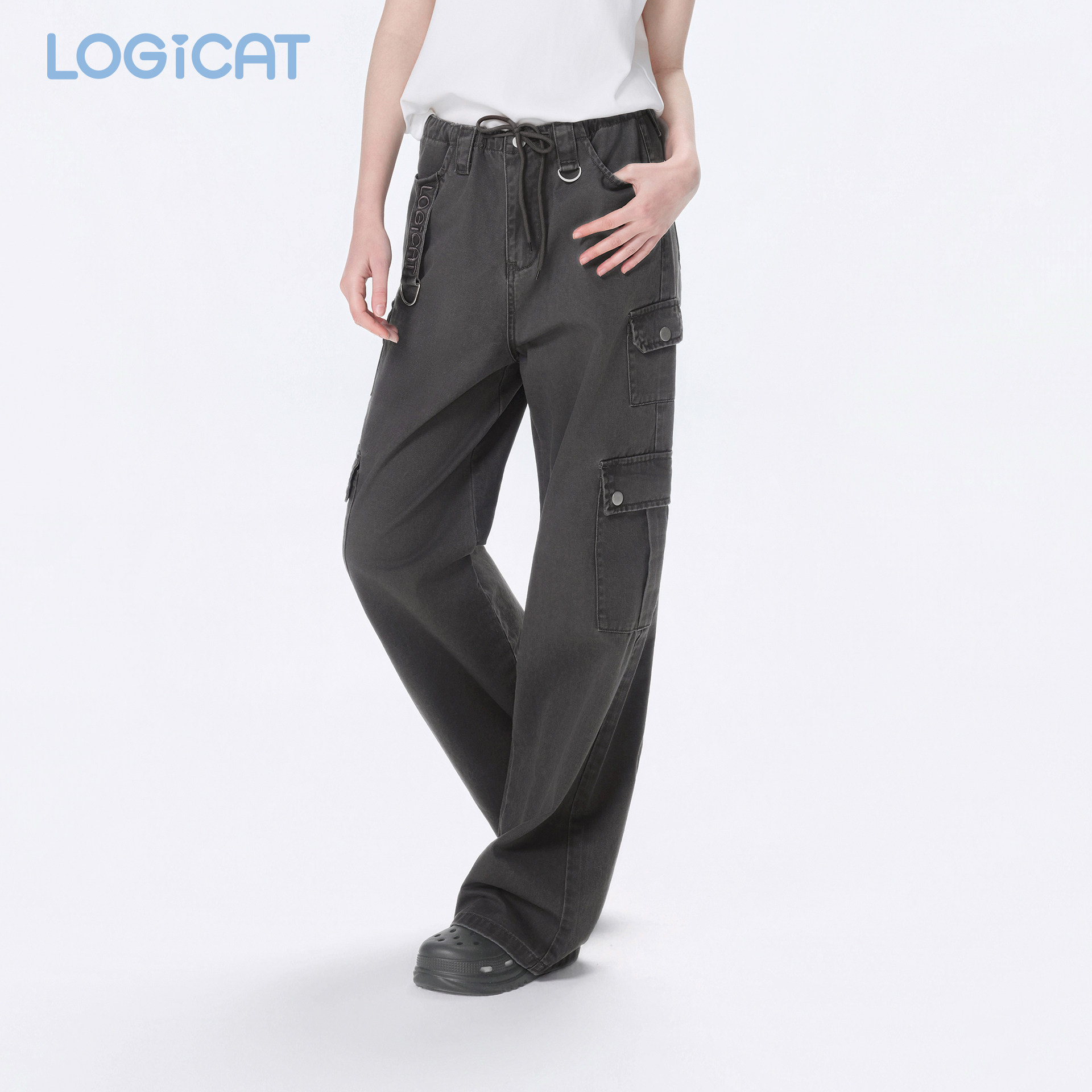 LOGICAT工装裤美式复古宽松显瘦男女情侣装黑色百搭多口袋休闲裤图片