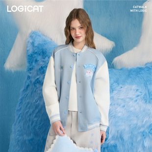 LOGICAT棒球服宽松百搭时尚美式潮流男女情侣装刺绣针织上衣外套