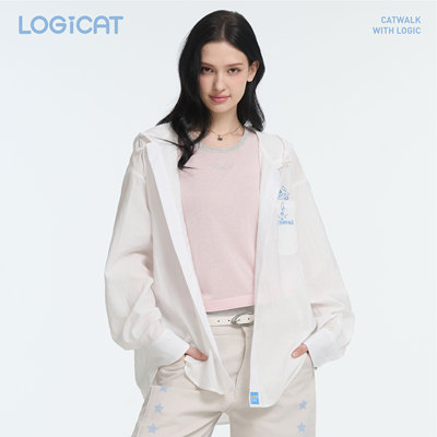 LOGICAT衬衫2026新款宽松阔版休闲百搭宽松外搭猫咪刺绣连帽外套
