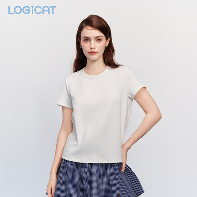 LOGICAT正肩T恤春季内搭修身显瘦圆领柔软亲肤短袖上衣基础打底衫