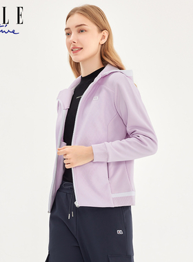 ELLE ACTIVE女装外套简约休闲加绒连帽运动衫百搭长袖开衫卫衣女