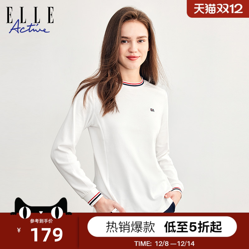 ELLEACTIVE纯棉圆领女士长袖T恤