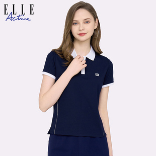 t恤新款 ELLE 短袖 ACTIVE女装 翻领通勤运动休闲舒适透气上衣 polo衫