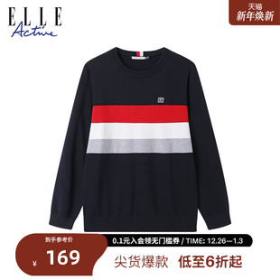 男宽松运动长袖 毛衣简约休闲圆领拼接针织衫 上衣 ACTIVE男装 ELLE